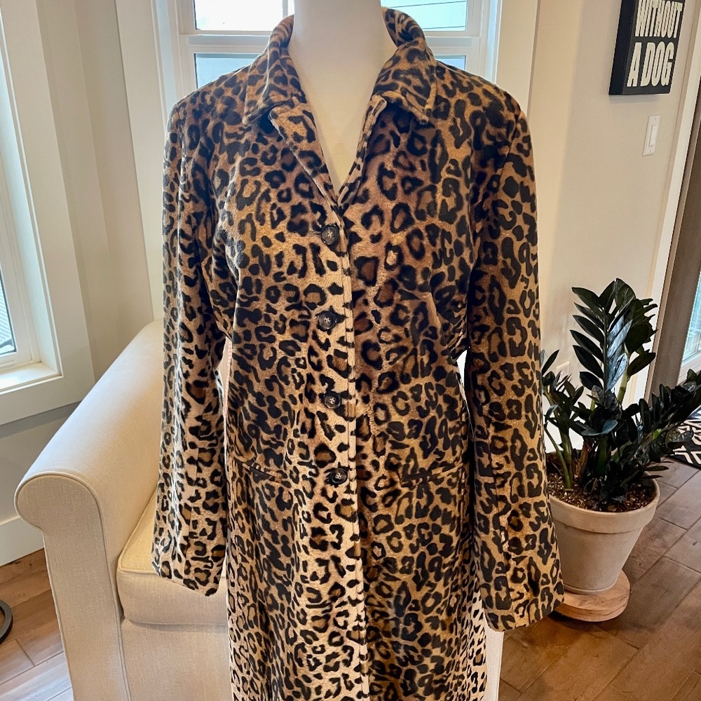 Karen Kane Instyle Faux Fur Leopard Coat Size Small Vintage -Womens